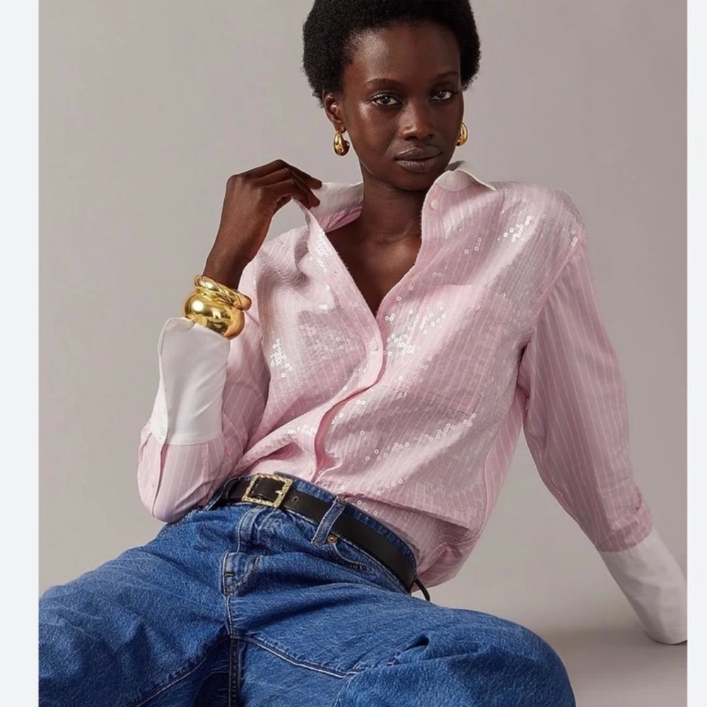 J.Crew Pink Sequin Striped Shirt